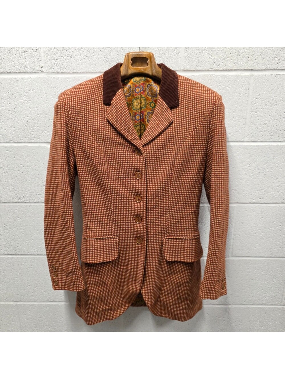 Oilily Woven Brown Red Print Jacket Blazer Button Lined Women’s Size 34 XS